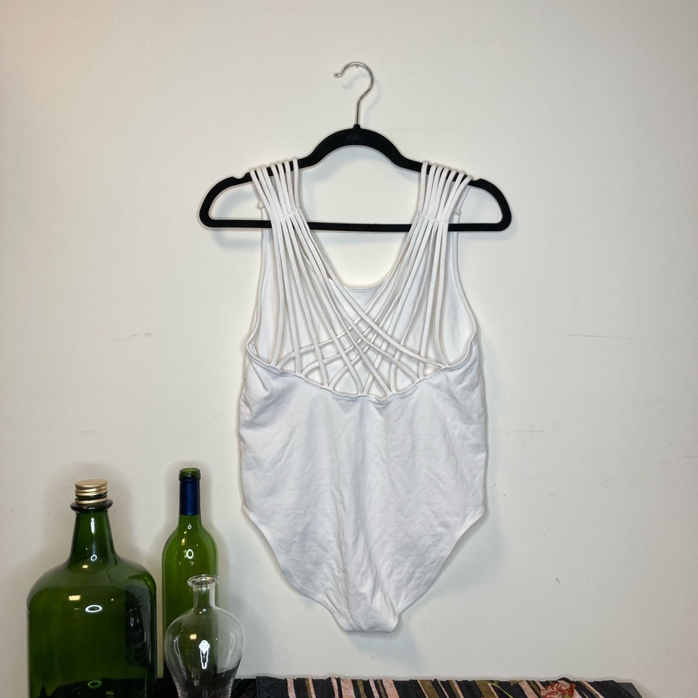 Express White bodysuit with criss cross back